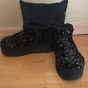 UGG Black Classic Sequined Platform Boots Size 9